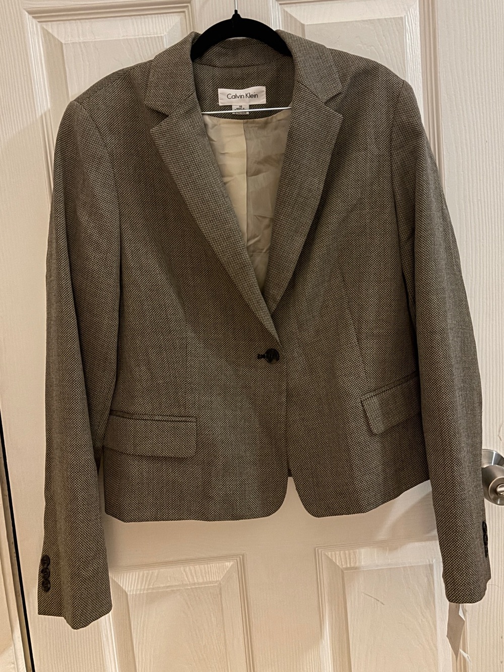 NWT Calvin Klein Black White Grey Blazer Suit Jacket Size 16 Single Breasted